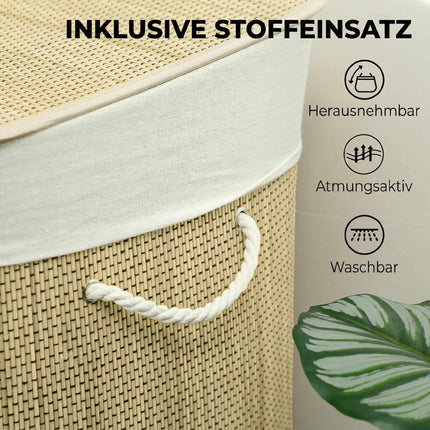 Bamboo Laundry Hamper With Lid, 3-Compartment 144L
