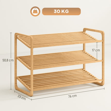 Bambusový botník, 3patrový, nosnost 30 kg, přírodní dřevo