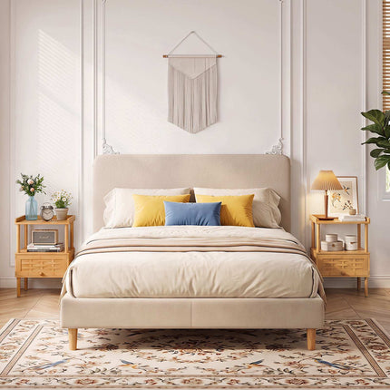 Bamboo Side Table with Flip-Up Door and Open Shelf