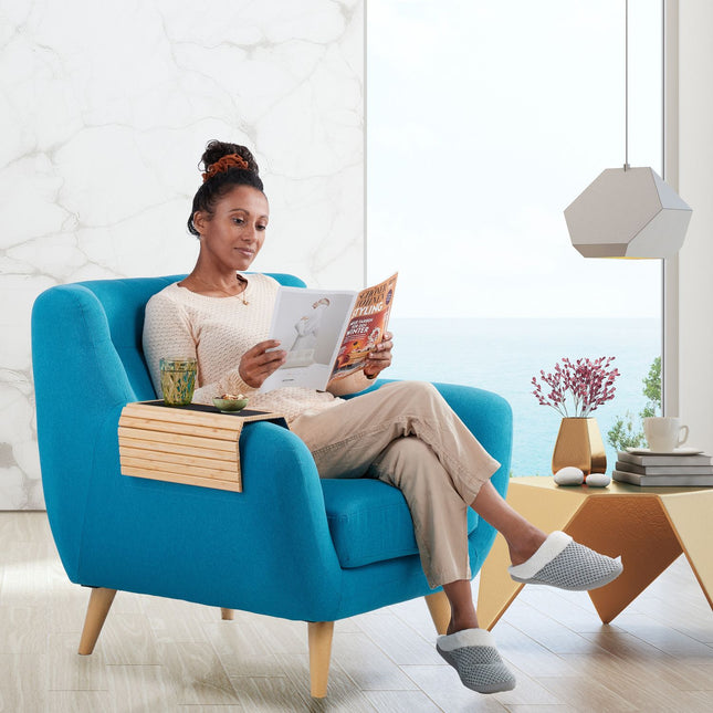 Bamboo Sofa Arm Tray with Non-Slip Pads