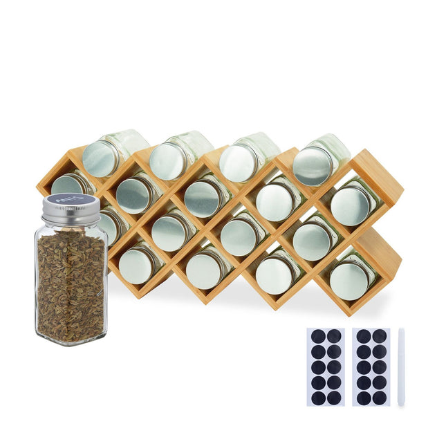 Bamboo Spice Rack with Jars – Kitchen Organizer