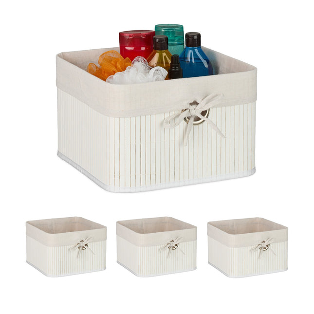 Bamboo Storage Baskets with Fabric Lining, Set of 3