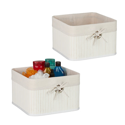 Bamboo Storage Baskets with Fabric Lining, Set of 3