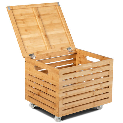 Bambusový úložný box s víkem a kolečky, přírodní