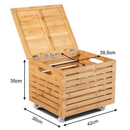 Bambusový úložný box s víkem a kolečky, přírodní
