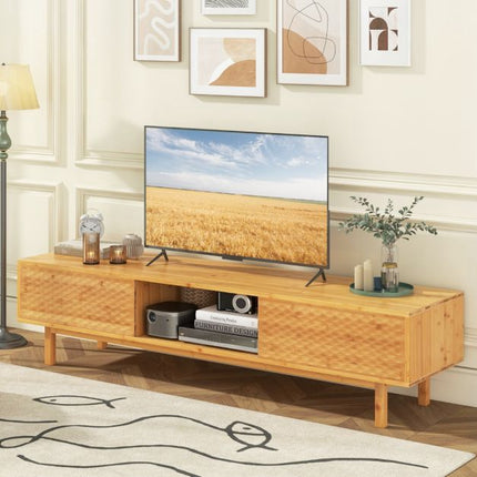 Bamboo TV Stand 63 Inch, Sliding Doors, Cable Hole