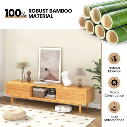 Bamboo TV Stand 63 Inch, Sliding Doors, Cable Hole