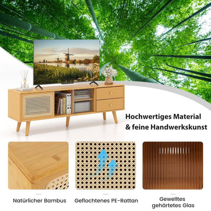 Bambusový TV stolek pro televize do 65 ", TV konzole v mid-century modern stylu 140 x 31 x 45.5 cm přírodní