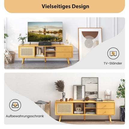 Bambusový TV stolek pro televize do 65 ", TV konzole v mid-century modern stylu 140 x 31 x 45.5 cm přírodní