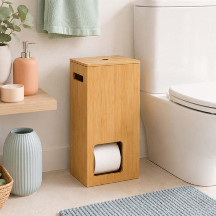 Bamboo Toilet Roll Storage Box with Lid for 8 Rolls, Natural, 50 cm