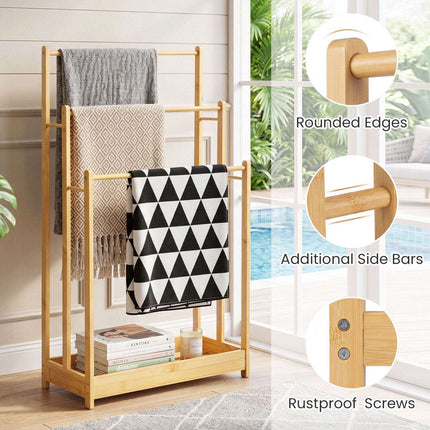 Bamboo Towel Rack with Storage Shelf, 3-Tier, Natural Finish