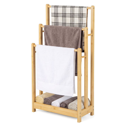 Bamboo Towel Rack with Storage Shelf, 3-Tier, Natural Finish