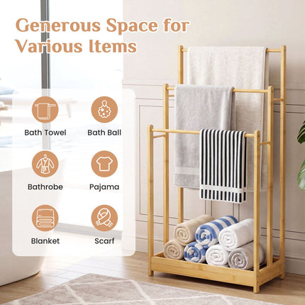 Bamboo Towel Rack with Storage Shelf, 3-Tier, Natural Finish