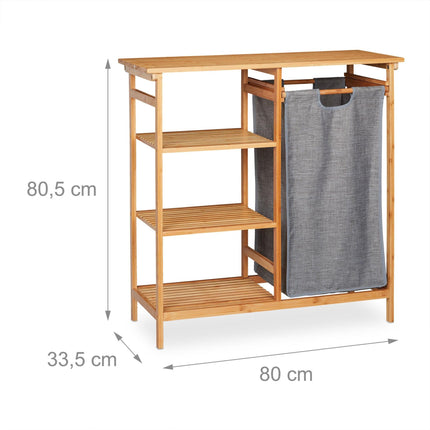 Bamboo bathroom shelf with laundry basket