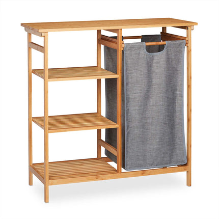 Bamboo bathroom shelf with laundry basket