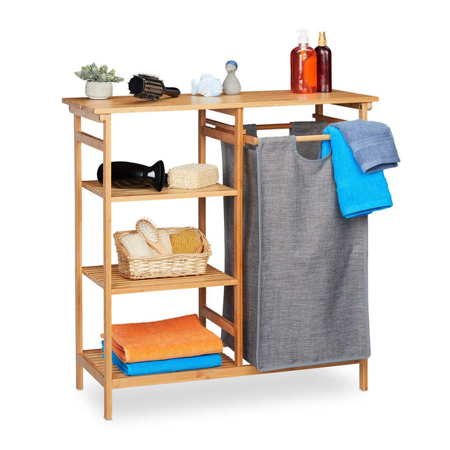 Badkamerplank van bamboe met wasmand