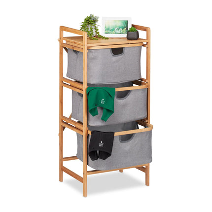 Bamboo laundry sorter with 3 baskets