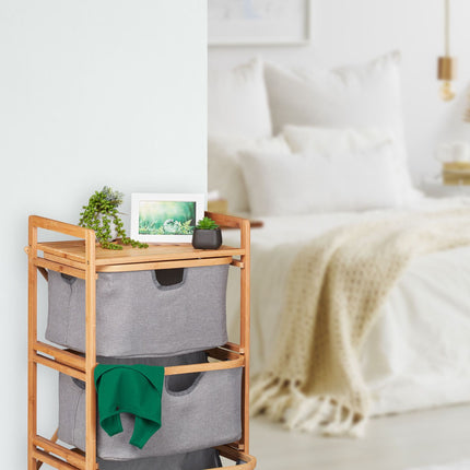 Bamboo laundry sorter with 3 baskets