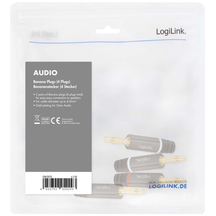 Banánky 4 ks, pozlacené, reproduktorový kabel 4mm²