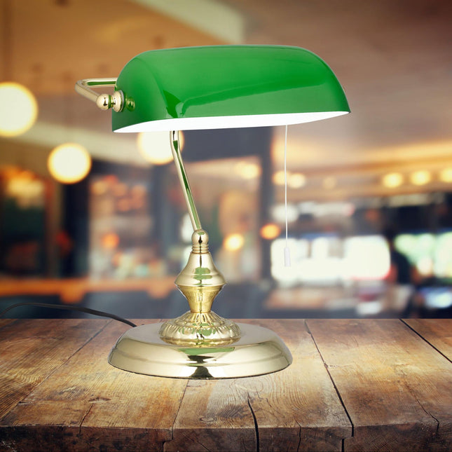 Bankierslamp met groene glazen kap