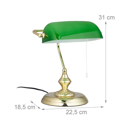 Banker lamp with green glass shade