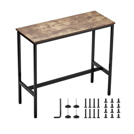 Bar Height Pub Table 39x16 in, Metal Frame, Rustic Brown
