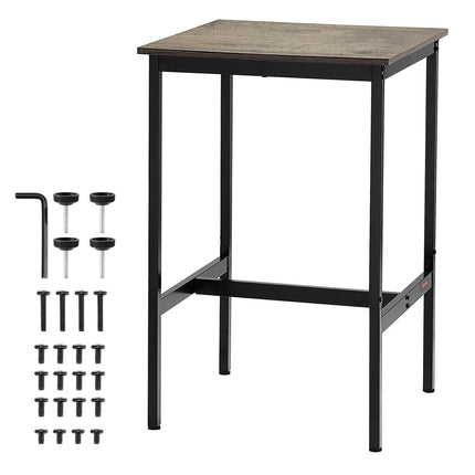 Bar Height Pub Table, Metal Frame, Rustic Brown, 24x24x36 in