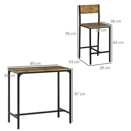 Barový set se stolem a 2 stoličkami, MDF a kov, hnědý