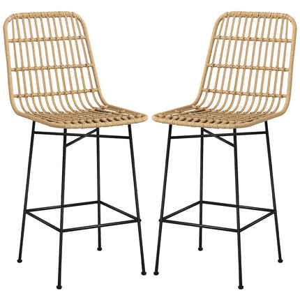 Barové stoličky sada 2 ks, boho design, PE ratan, žluté