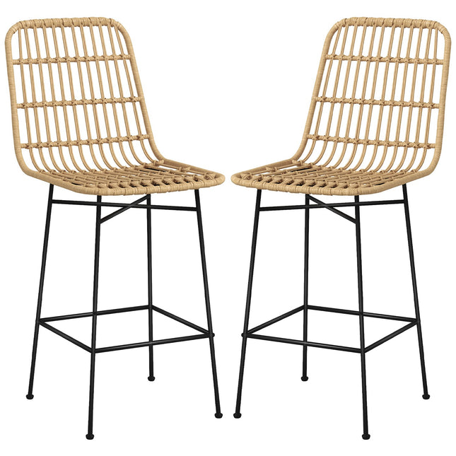 Barové stoličky sada 2 ks, boho design, PE ratan, žluté