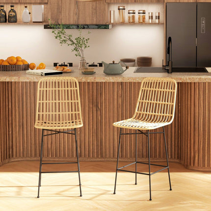 Barové stoličky sada 2 ks, boho design, PE ratan, žluté