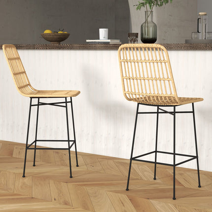Barové stoličky sada 2 ks, boho design, PE ratan, žluté