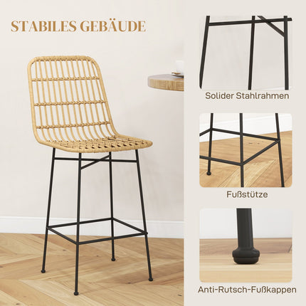 Barové stoličky sada 2 ks, boho design, PE ratan, žluté