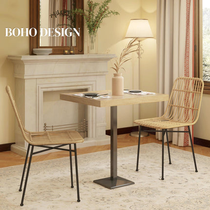 Barové stoličky sada 2 ks, boho design, PE ratan, žluté