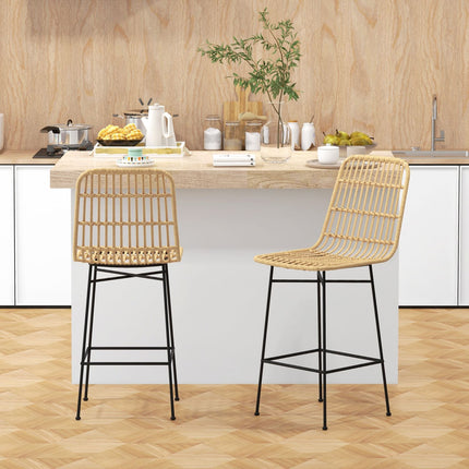 Barové stoličky sada 2 ks, boho design, PE ratan, žluté