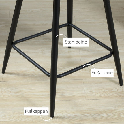 Velvet bar stools Set of 2, steel grey, with footrest