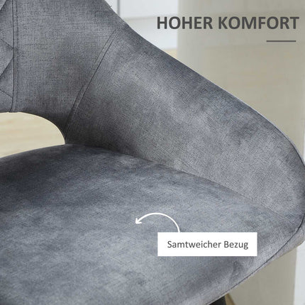 Velvet bar stools Set of 2, steel grey, with footrest