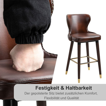 Bar stools Set of 2, PU leather, with backrest and footrest, brown
