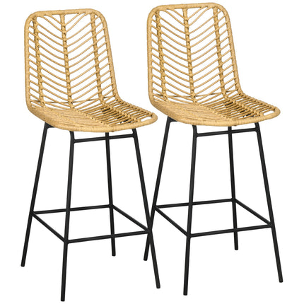Ocelové barové stoličky, sada 2 ks s opěradlem, boho design, žluté