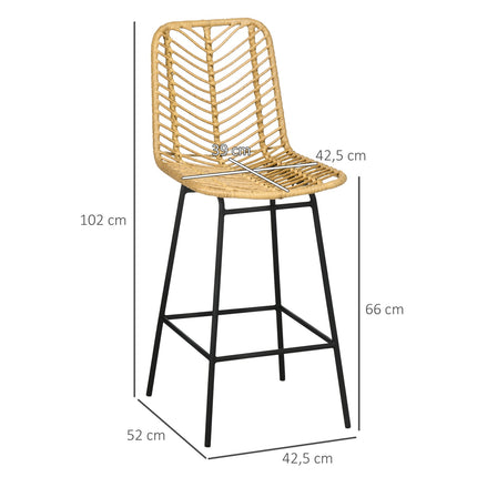 Ocelové barové stoličky, sada 2 ks s opěradlem, boho design, žluté