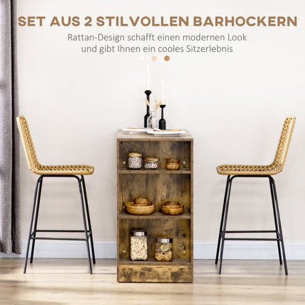 Ocelové barové stoličky, sada 2 ks s opěradlem, boho design, žluté
