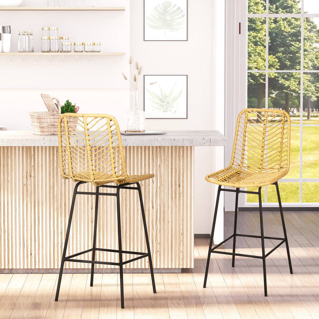 Yellow steel bar stools Set of 2 with backrest, Boho Design