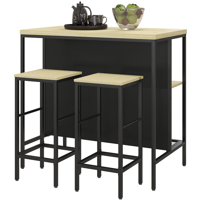 Modern 3-piece bar table set with oak and steel