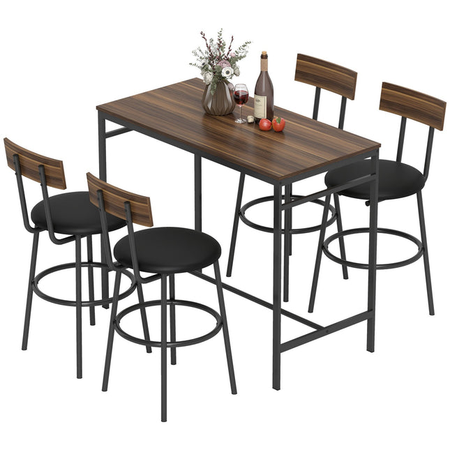 Barový set, 5dílný, dřevo a ocel, industriální design