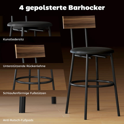 Barový set, 5dílný, dřevo a ocel, industriální design