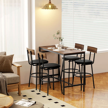 Barový set, 5dílný, dřevo a ocel, industriální design