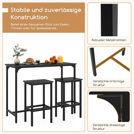 Barový set se 2 stoličkami, industriální styl, černý