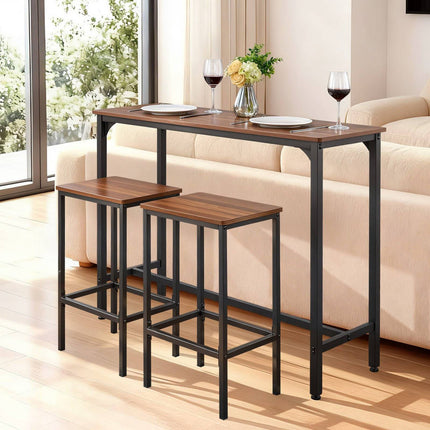 Bar Table Set with 2 Stools, Rustic Brown, 47-Inch