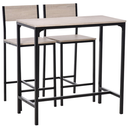 Třídílný set barového stolu se dvěma židlemi, přírodní MDF