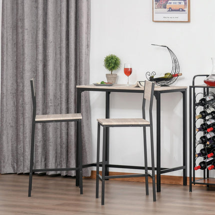 Třídílný set barového stolu se dvěma židlemi, přírodní MDF